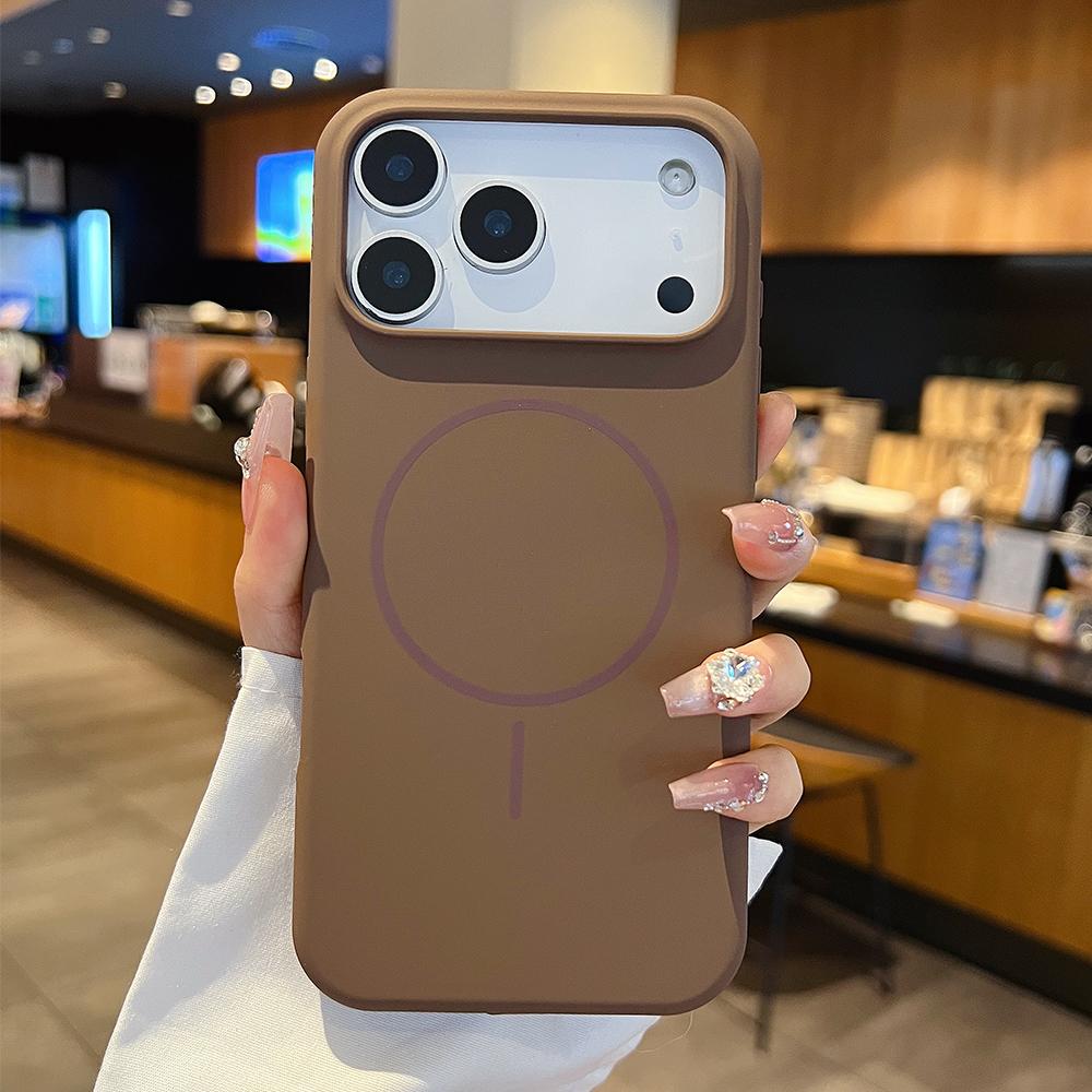 

Чехол для телефона Desert Gold из жидкого силикона с зарядкой MagSafe для iPhone 17 16 15 14 13 12 Pro Max Air Plus магнитный мягкий бампер Защитная крышка iPhone17 Pro кофейный