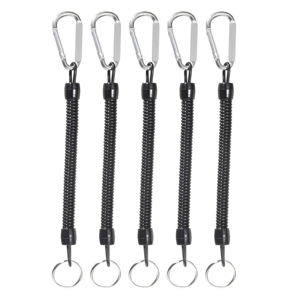 5Pcs Coiled Fishing Lanyard with Carabiner Retractable Safety Coiled Tether Fishing Ropes Pliers Lip Fishing Tackle
