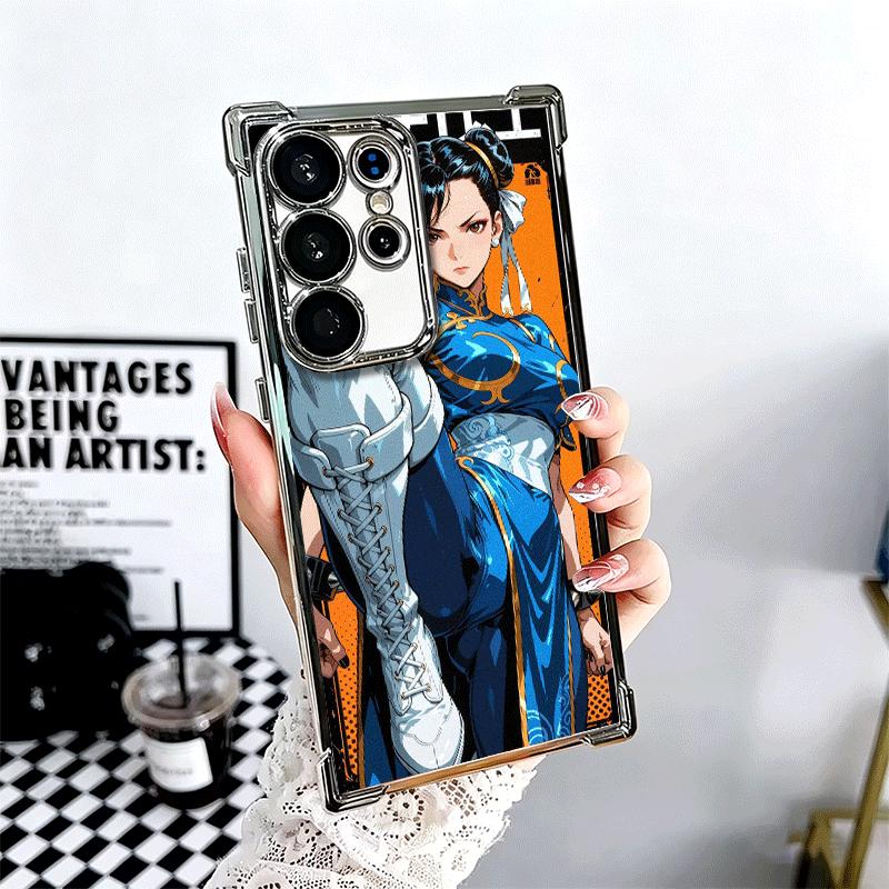 ChunLi S-Street F-FighterS Plating Phone Case For Samsung Galaxy S24 S25 FE S26 Edge S23 Ultra S22 S21 Plus S20 Anti-Fall Airaba