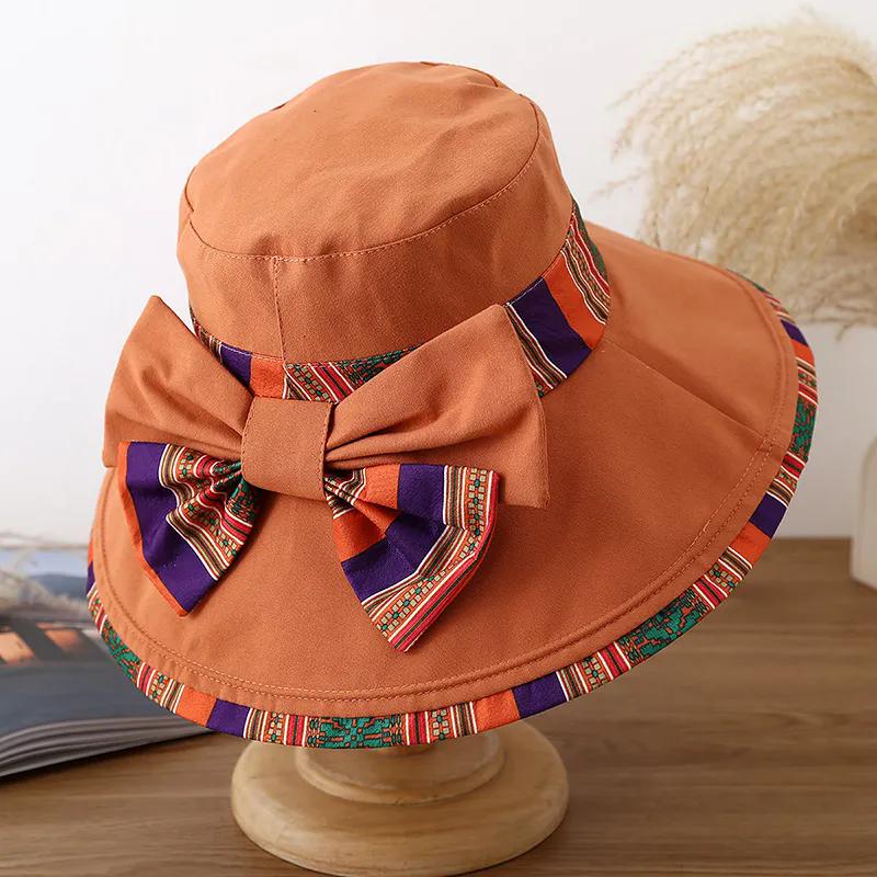 

WTEMPO Women s Foldable Fashion Spring Summer Printed Wide Brim Bow Hats Simple Elegant Casual Holiday Sun Hats with Windproof Rope 1pc кирпич красный