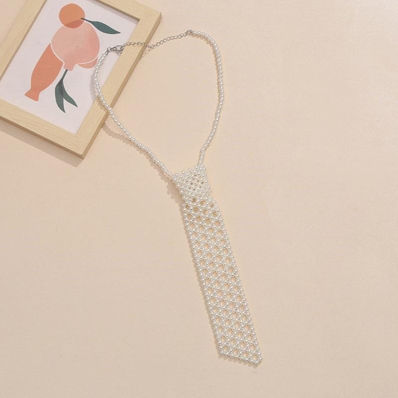 Girls Shirt Pearl Necktie Female Easily Wear Social Gatherings Detachable Pearl Collar Removable Ties Costume Jewellery