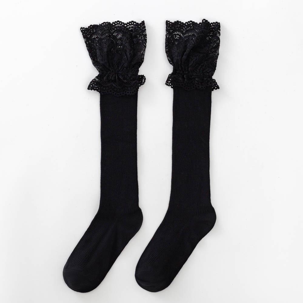 White Lace Lolita Calf Socks, Women's Mid-calf Socks, Long Lace Sweet Cotton Socks