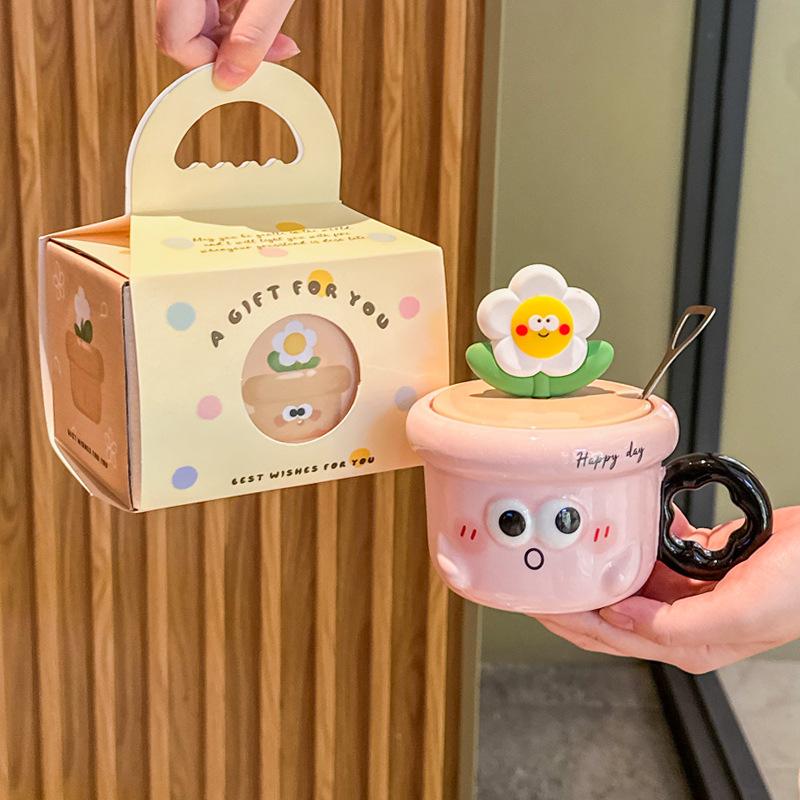 Graduation gift cute hand-painted flower cup for classmates, teacher ceramic cup coffee water cup mug souvenir gift