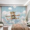 2Pcs Modern Simple Cartoon Cute Animals Bear Rabbit Star Ocean Star Boy Children's Room Decor Semi Blackout Curtain Grommet Top