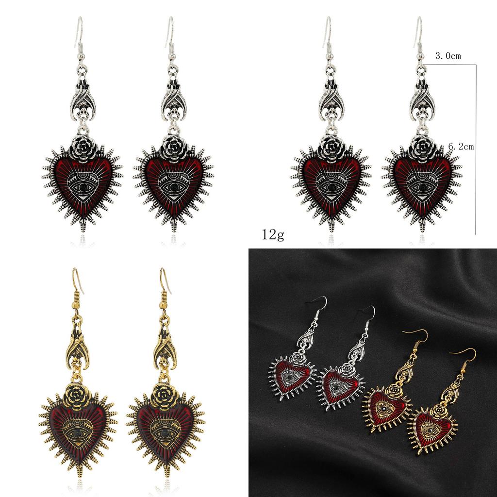 Retro Punk Herz Ohrhänger Mit Blutunterlaufenem Auge Und Fledermaus Motiv Für Alternative Mode