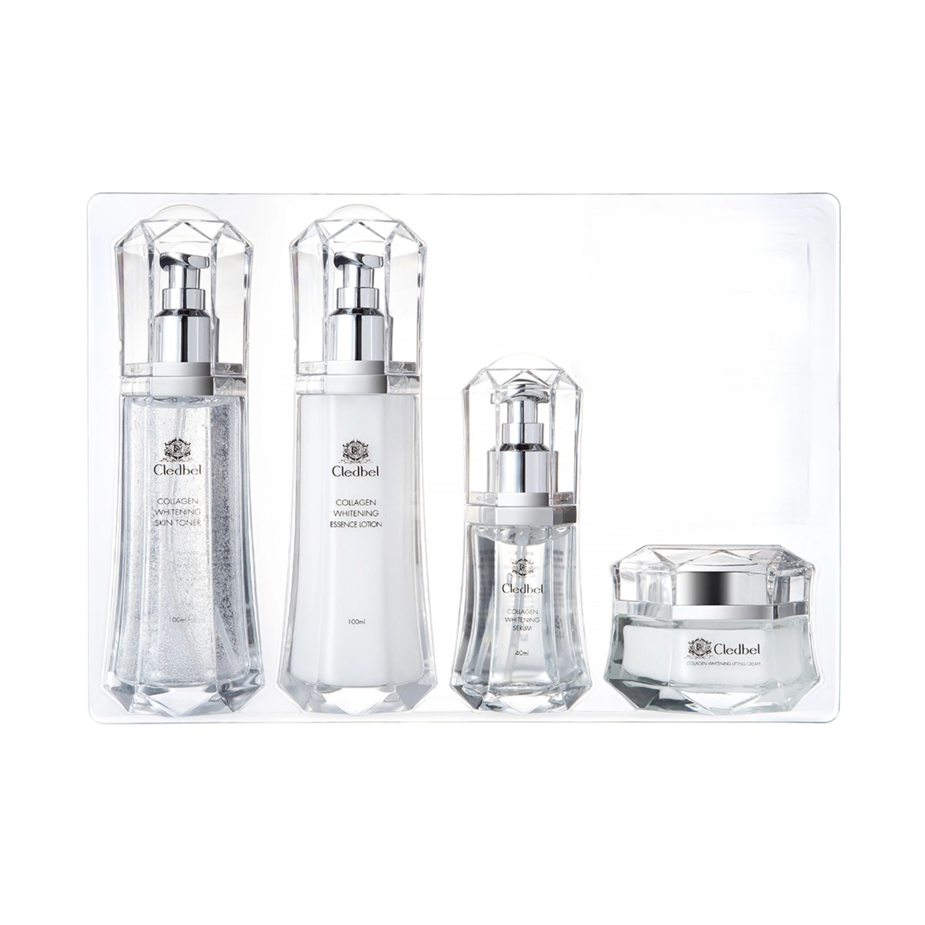 Cledbel Collagen Whitening Skincare Set (Skin Toner 100ml / Essence Lotion 100ml / Serum 40ml / Cream 55ml)