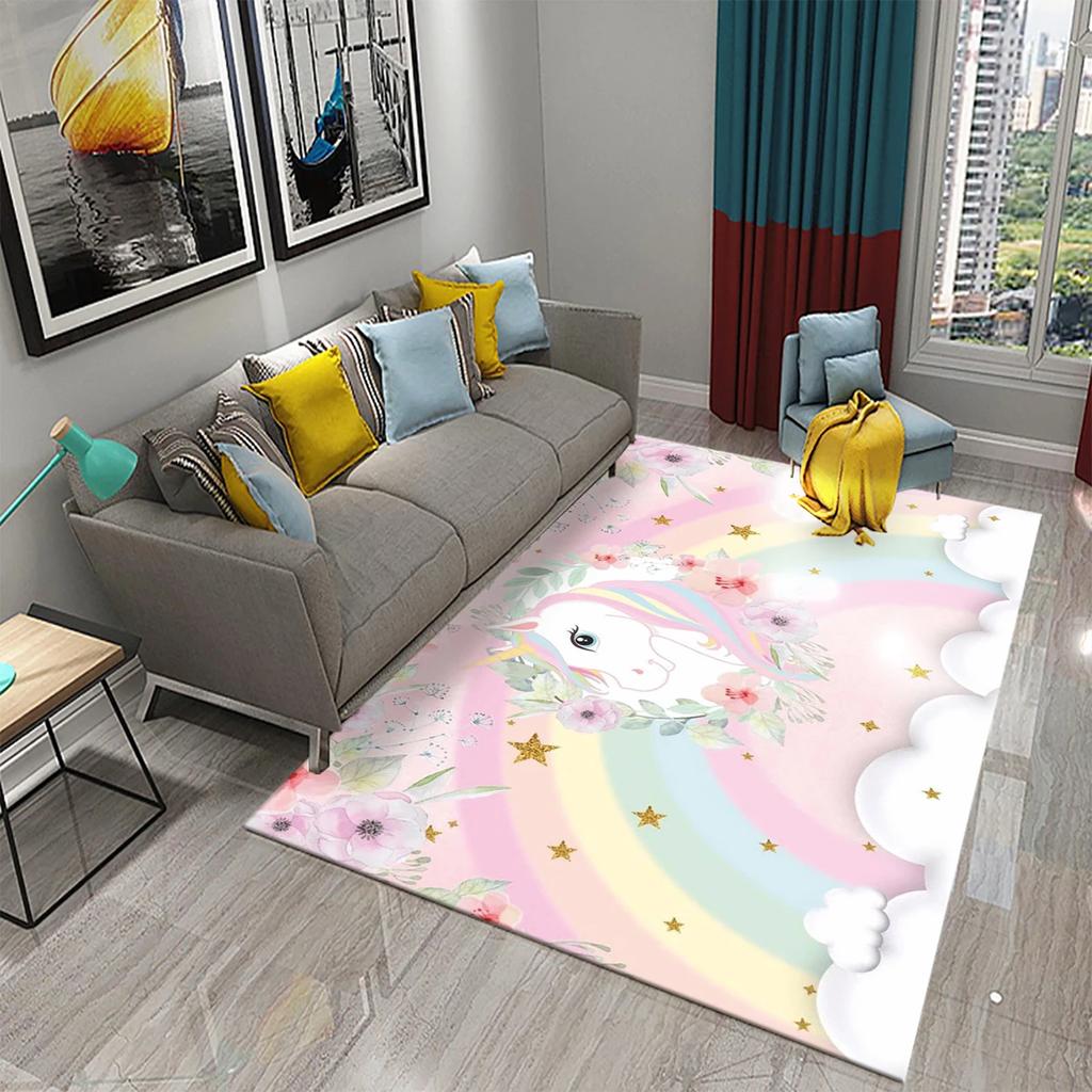 Lovely Cartoon Rainbow Unicorn Carpet Kids Bedroom Decor Rugs Baby Play Crawling Mat Living Room Bathroom Entrance Non-slip Rugs