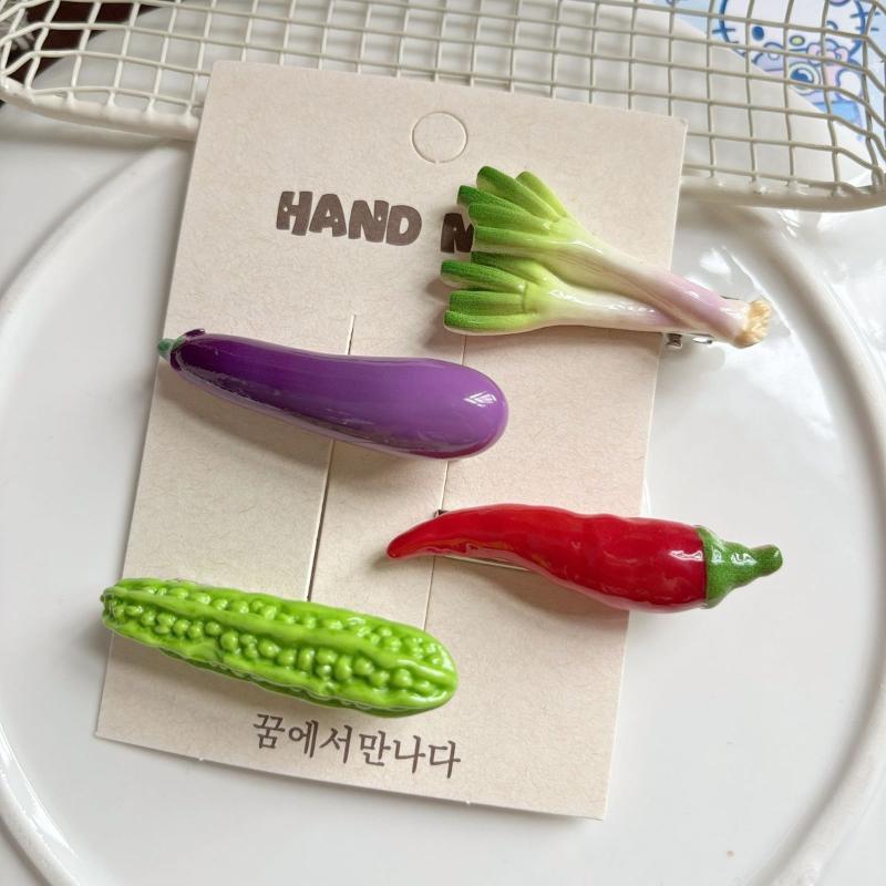 Funny Realistic Food Vegetable Barrettes Novelty Shape Hair Pins 2Pcs Random Styles Cute Hair Accessories for Party Favors