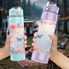 1PC Pink Butterfly Flower Frame Art 750ml Color Plastic Sports Water Bottle Leakproof Flip Straw Lid For Sports Office Home Use