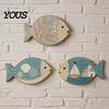 Ocean Theme Wall Decorations for Bedroom 4Pcs Wooden Hanging Fish Art, Coastal Bathroom Plaque with Nautical Handcrafted Art Living Room Bedroom,