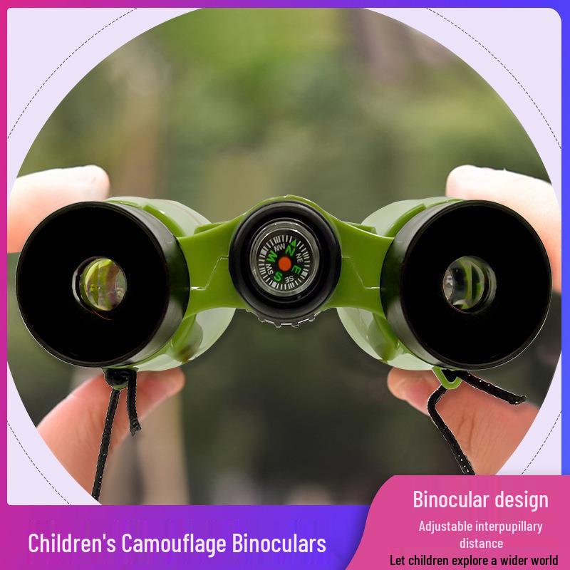 Children's Camouflage Binoculars Toy with Compass for Outdoor Military Model Exploration