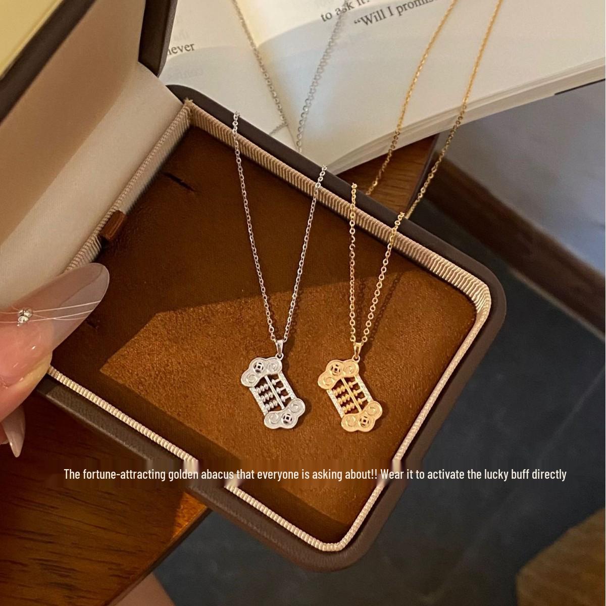 

S925 Sterling Silver Abacus Necklace with Diamonds - Elegant, Simple, Fashionable Clavicle Chain 925 Silver розового золота