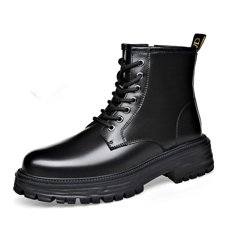 Fashion Men Fashion Original Leather Boots Black White Autumn Winter Shoes Cowboy Tooling Work Boot Handsome Platform Ankle Botas Hombre