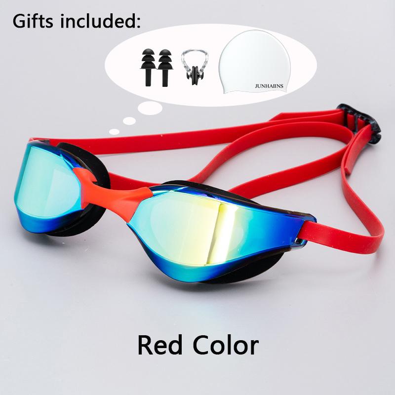 Meslek Yarış Yüzme Gözlüğü Kaplama Su Geçirmez UV Koruması Yarışma Buğu Önleyici Gözlükler Açık Hava Maç Gözlükleri