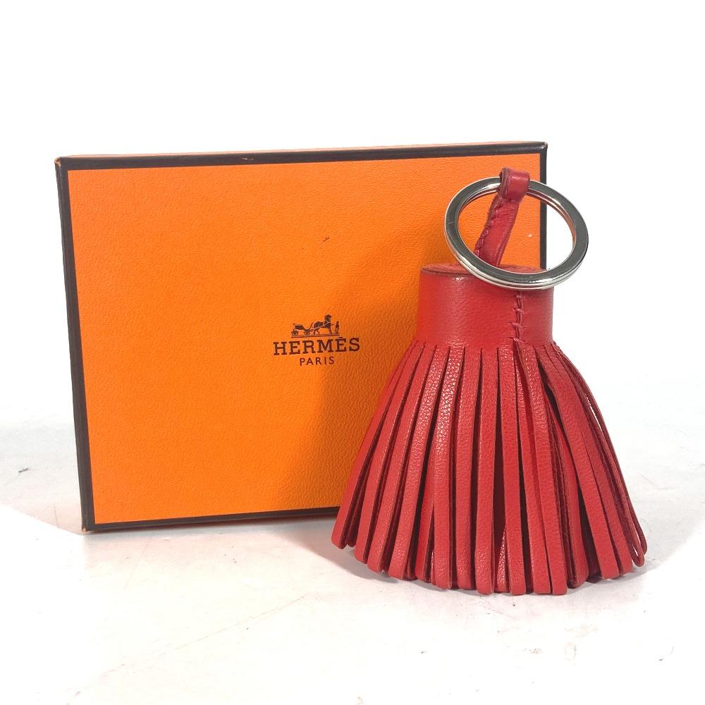 Hermes Fringe Carmen Bag Charm Key Ring Key Holder Leather Red/SilverHardware