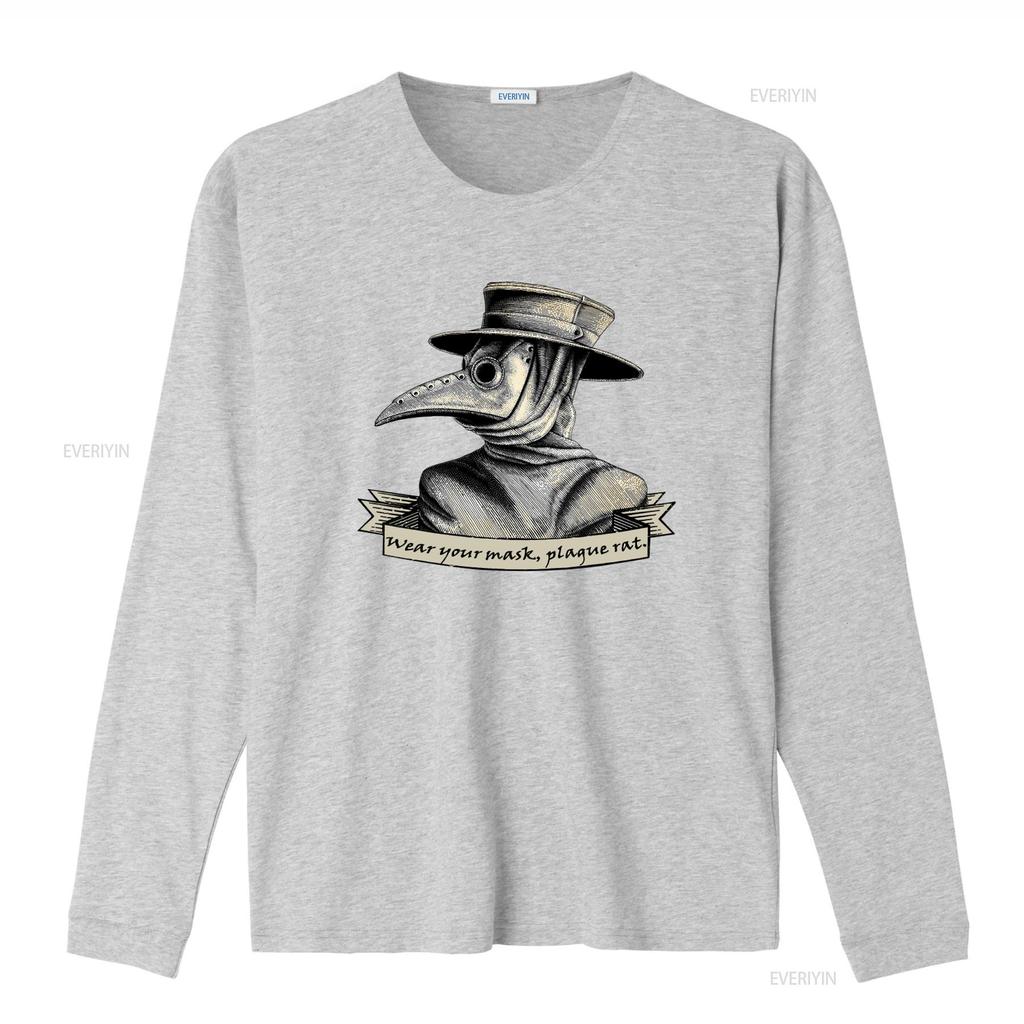 Plague Doctor Wear Your Mask Rat Print T Shirt for Streetwear vintage Washed fashion Comfortable Casual homme Unisex streetwear