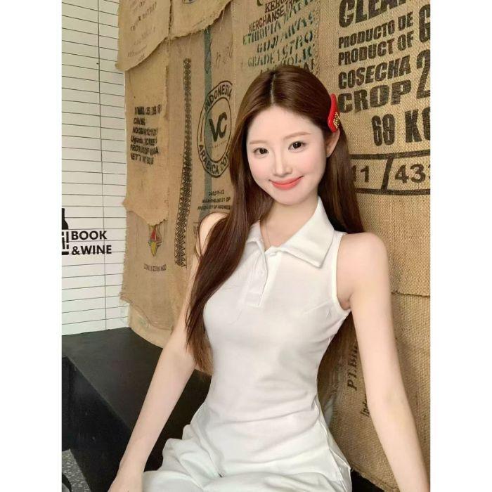 Early spring beauty back sleeveless polo collar suspender vest women with chest pad sexy slim sport bottoming top