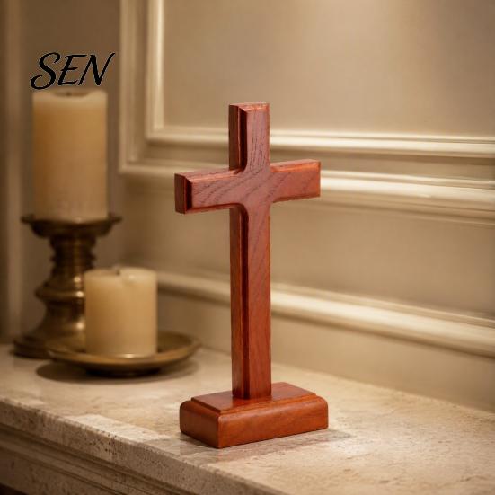 Desktop Religious Statue Solid Wood Stand Tabletop Ornament, Wooden Standing Christian Gifts, Devotional Spiritual Item Faith Decor for Home