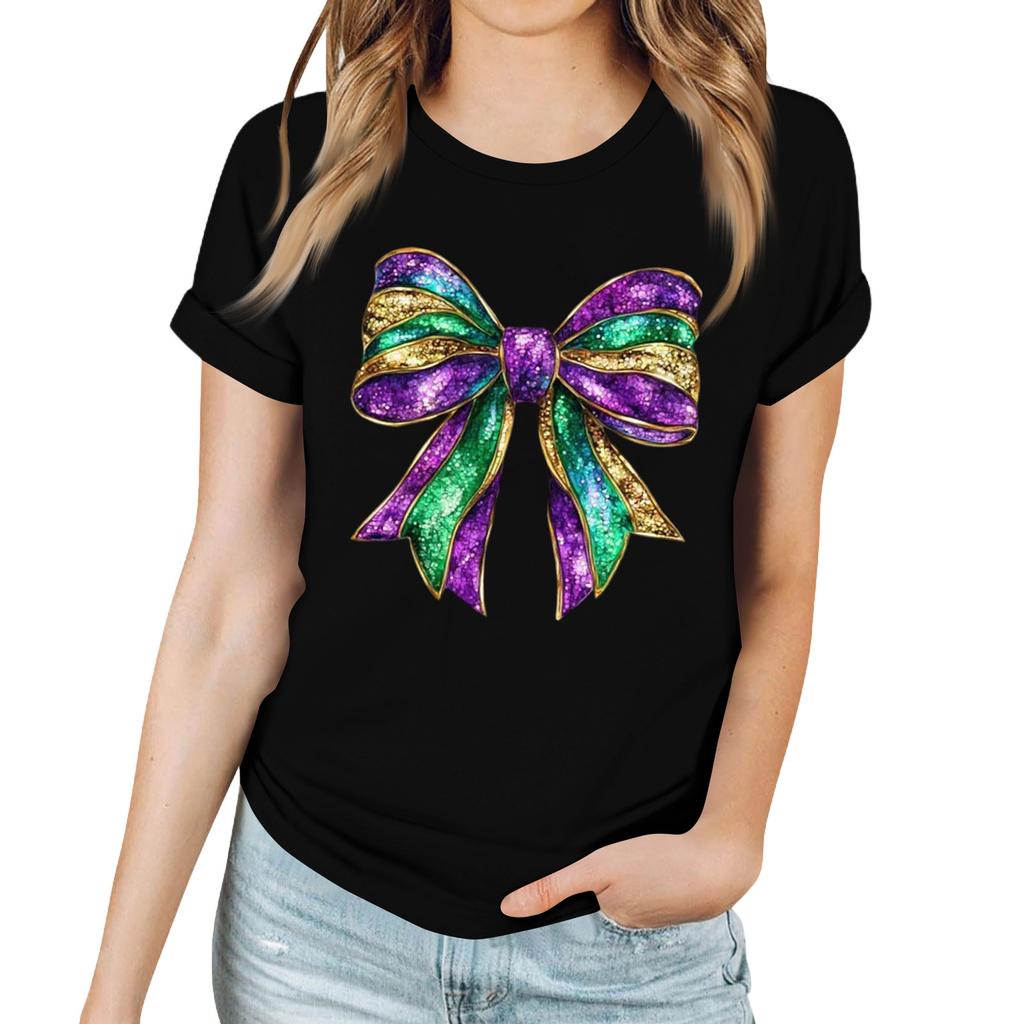 Women's Casual Carnival Print T-Shirt Round Neck Pullover Short Sleeve Top