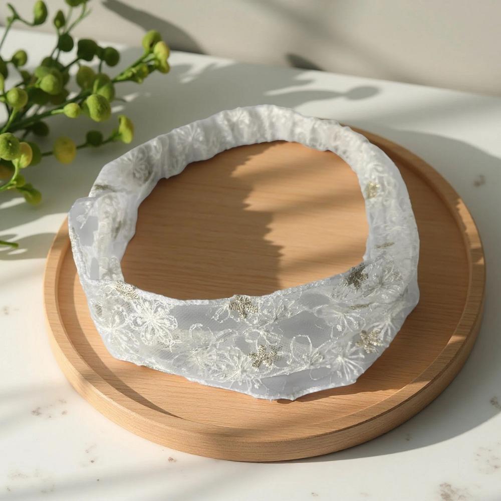 

Floral Pattern Lace Headband Elastic Floral Headscarf Trendy Elastic Headband Women s Use білий