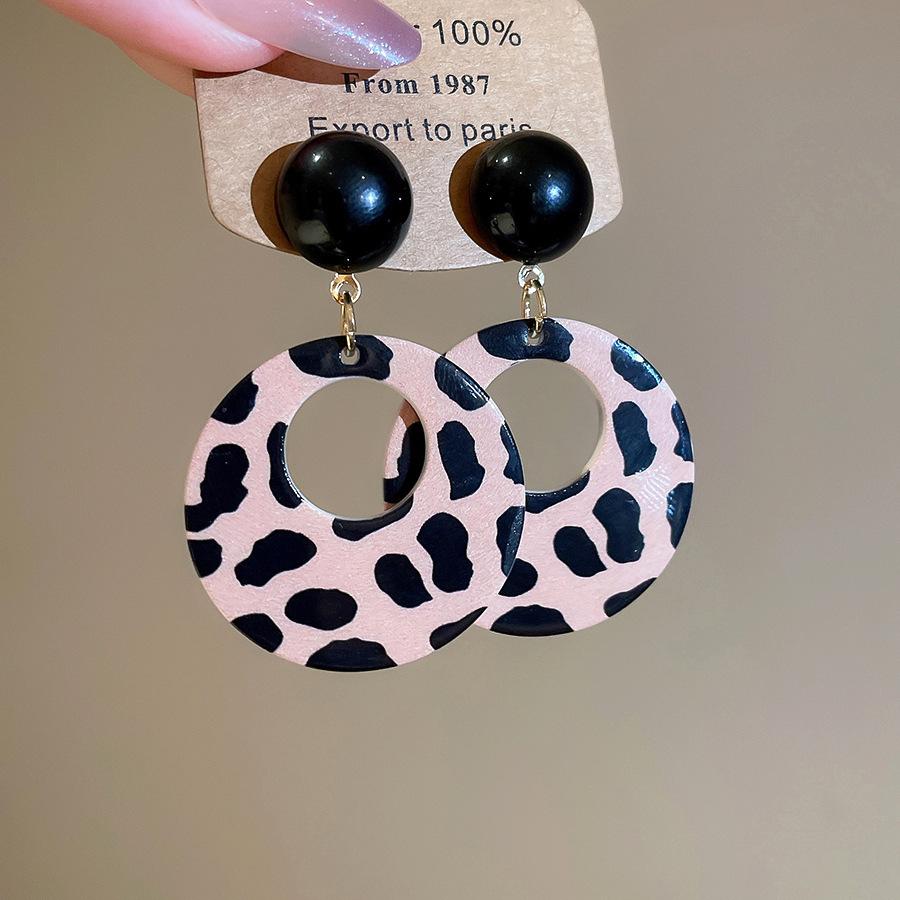 European and American retro fabric flower fringed leopard print earrings earrings personalized temperament earrings women