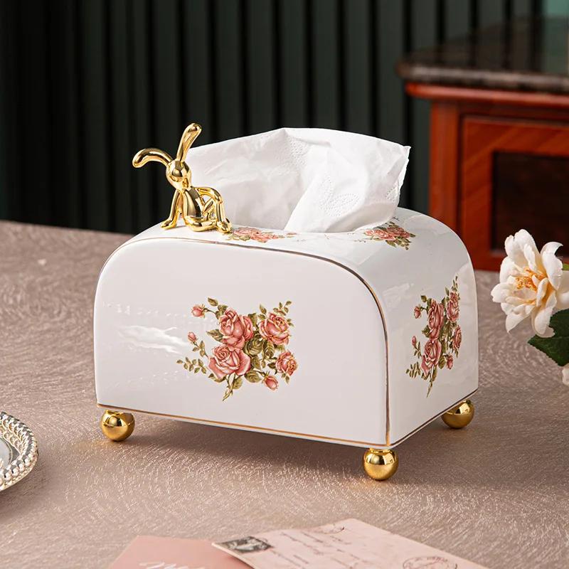 European Style Ceramic Small Paper Box Living Room Paper Box Home Dining Room Coffee Table Creative Tissue Box