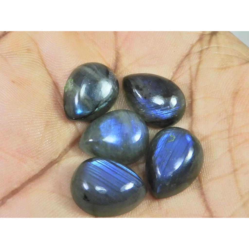 12X16MM Natural Labradorite Blue Fire Pear Cabochon Loose Gemstone 5Pcs Lot C-1100