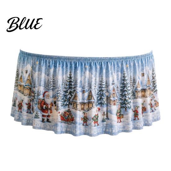 Elastic Edge Table Skirt Christmas Skirt Santa Claus Elk Prints Edge Dining Decor Xmas Party Decorations Elf Tree Festive for Home Holiday