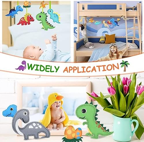 Kinder Nähset 14 Teile Dinosaurier Filz Bastelset, DIY Anfänger Nähset mit Füllwatte Garn Schere, Pädagogisches Kreatives Kunstgeschenk für Jungen Mädchen