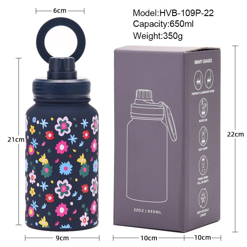 650Ml Large Mouth Thermos Cup Stainless Steel Sports Water Cup Mobile Phone Magnetic Suction Bracket With Printed Water Cup