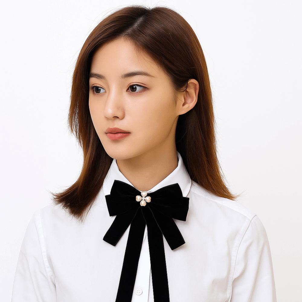 Rhinestones Black Ribbon Pin Velvet Ribbon Badge Brooch Simple Funerals Memorial Pin  Mourning