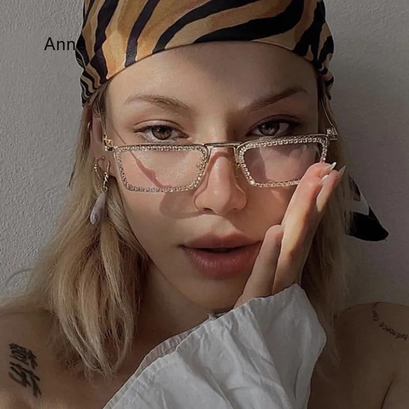 New Women Small Rectangular Sunglasses Fashion Diamond Inlaid Small Frame Sun Glasses Women's UV Protection Shades Eyewear