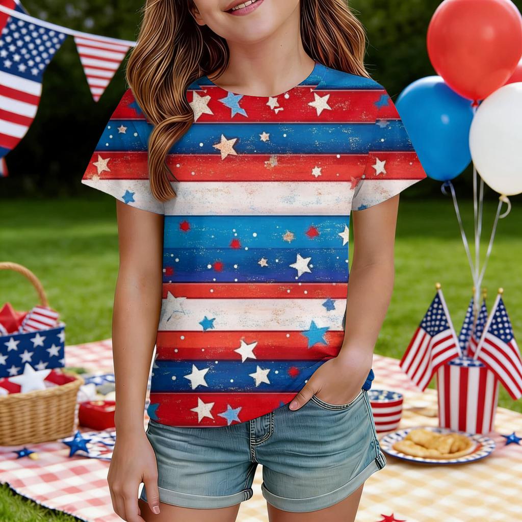 Kids Independence Day Print Round Neck Short Sleeve Casual T-shirt