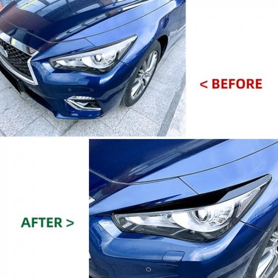 Front Headlight Eyebrows Lamp Eyelids Trim Cover For INFINITI Q50 2014- 2018