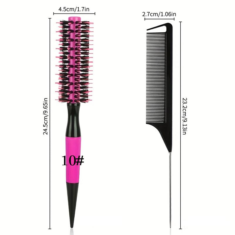 Ensemble de 2 peignes professionnels pour salon Brosse ronde pour cheveux bouclés Brosse à rouler anti-frisottis avec peigne à queue de rat fine Outils de coiffure portables