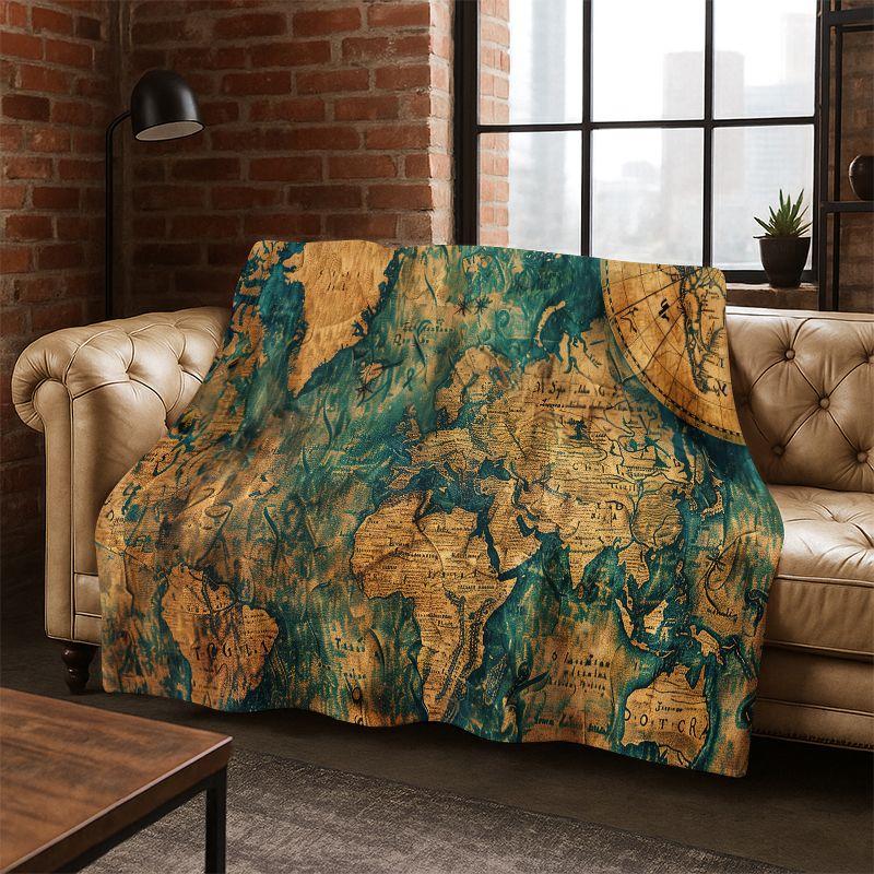 Ancient Nautical Chart Map Compass Cartoon Flannel Blanket Soft Warm Throw Blanket for Bedroom Living Room Bed Travel Picnic