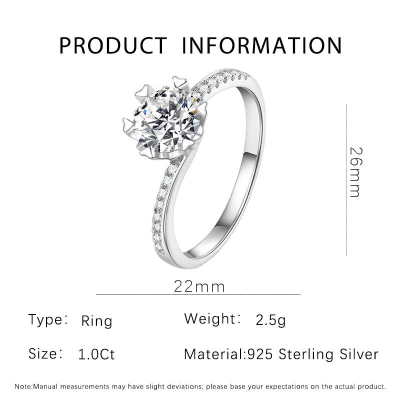Sterling Silver 1 Carat Snowflake Diamond Moissanite Ring - Women s Valentine s Day Gift Size 8