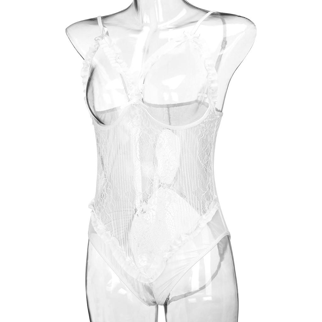 Women Sexy Lingerie Lace Backless Bodysuit Bandage Open Crotch Jumpsuit Pajamas
