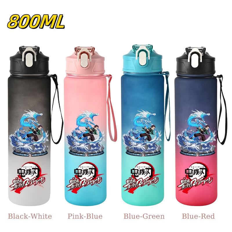 

800ML Demon Slayer Kamado Tanjirou Hashibira Inosuke Water Bottle Leakproof Portable Straw Cup with For Gym Outdoor Sports Black-White-1PCS