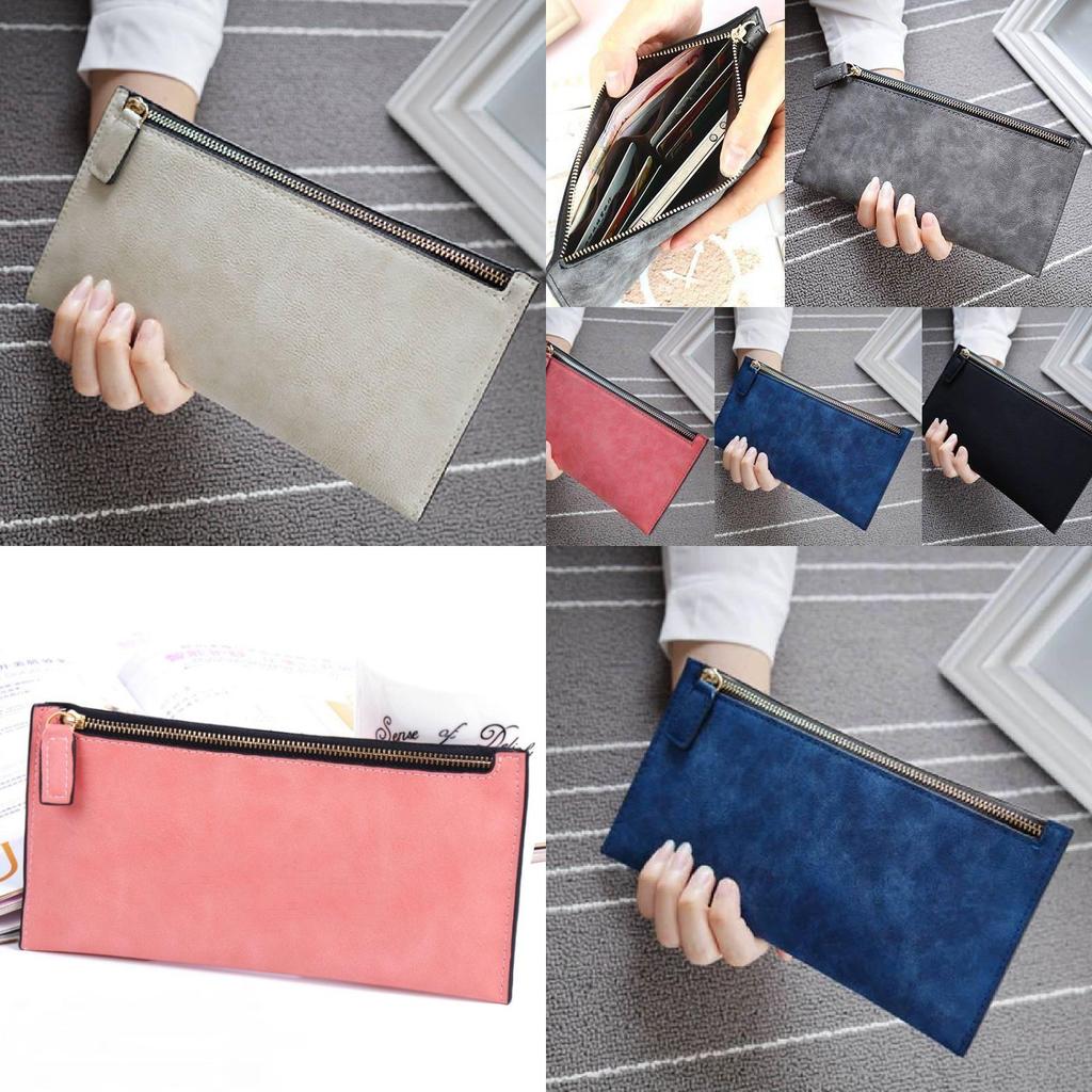 New Fashionable European American Simple Matte Long Wallet Women Thin Zip Wallet Student Clutch Card Holder