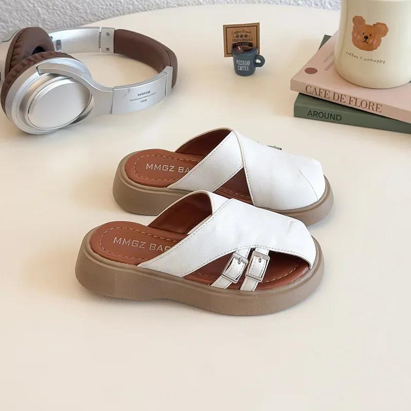 

2025 Summer New Children Roman Sandals for Girls Fashion Korean Style Soft Bottom Anti-slippery Versatile Casual Beach Shoes 26 белый