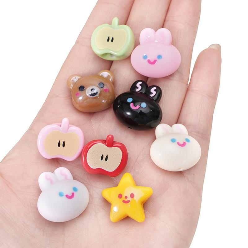 1pc Cute Rabbit Beads Brown Bear Beads  Apple Beads DIY Key Chain Backpack Chain Accessories