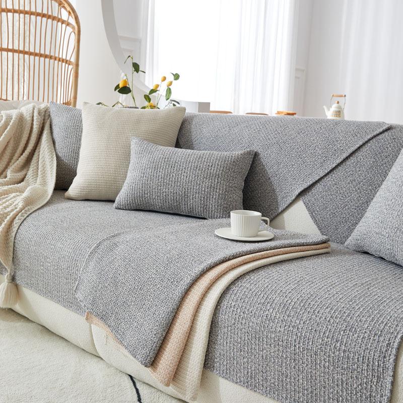Tissu Coton et Lin Coussin de Canapé Japonais Antidérapant Épaissi Universel Quatre Saisons Serviette de Canapé de Salon Housse de Canapé Moderne Simple 90*70cm grise