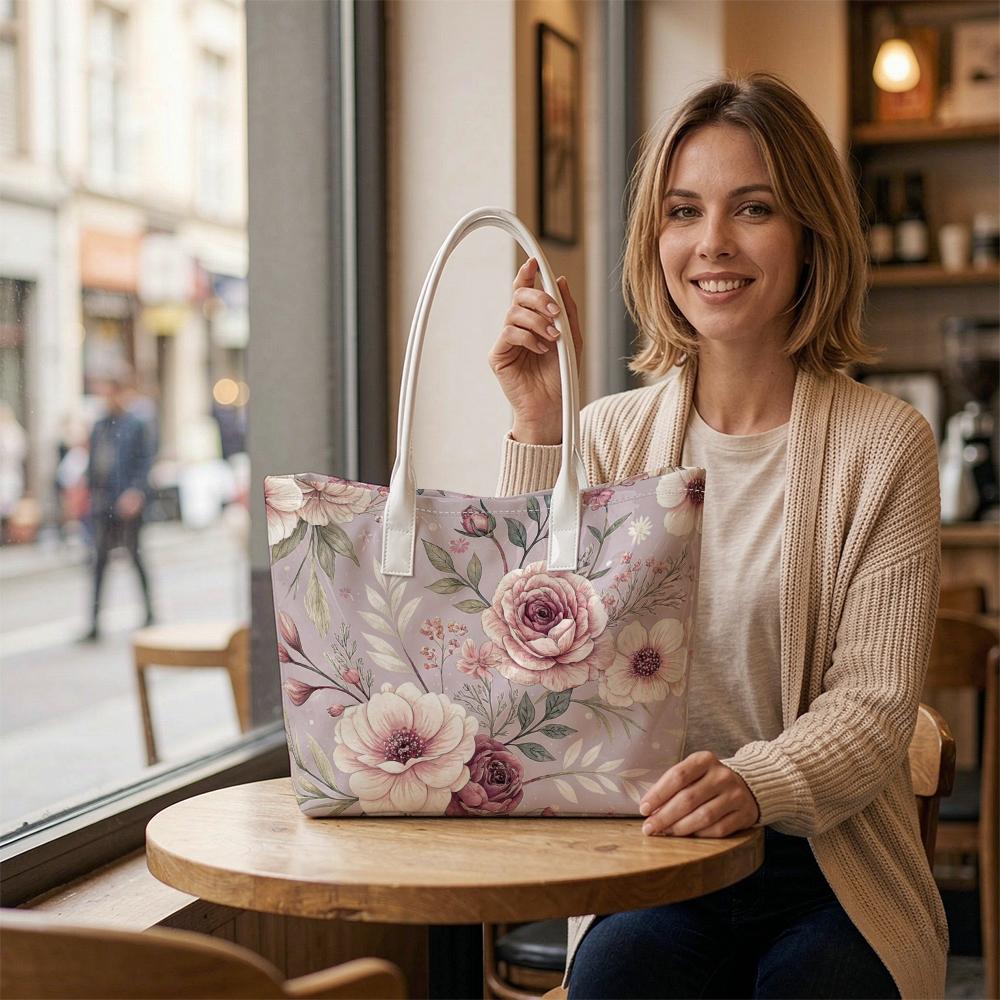 Elegant Floral Pattern Tote Bag Ladies Fashion Casual Large Capacity Daily Handbag for Outdoor Shopping Travel