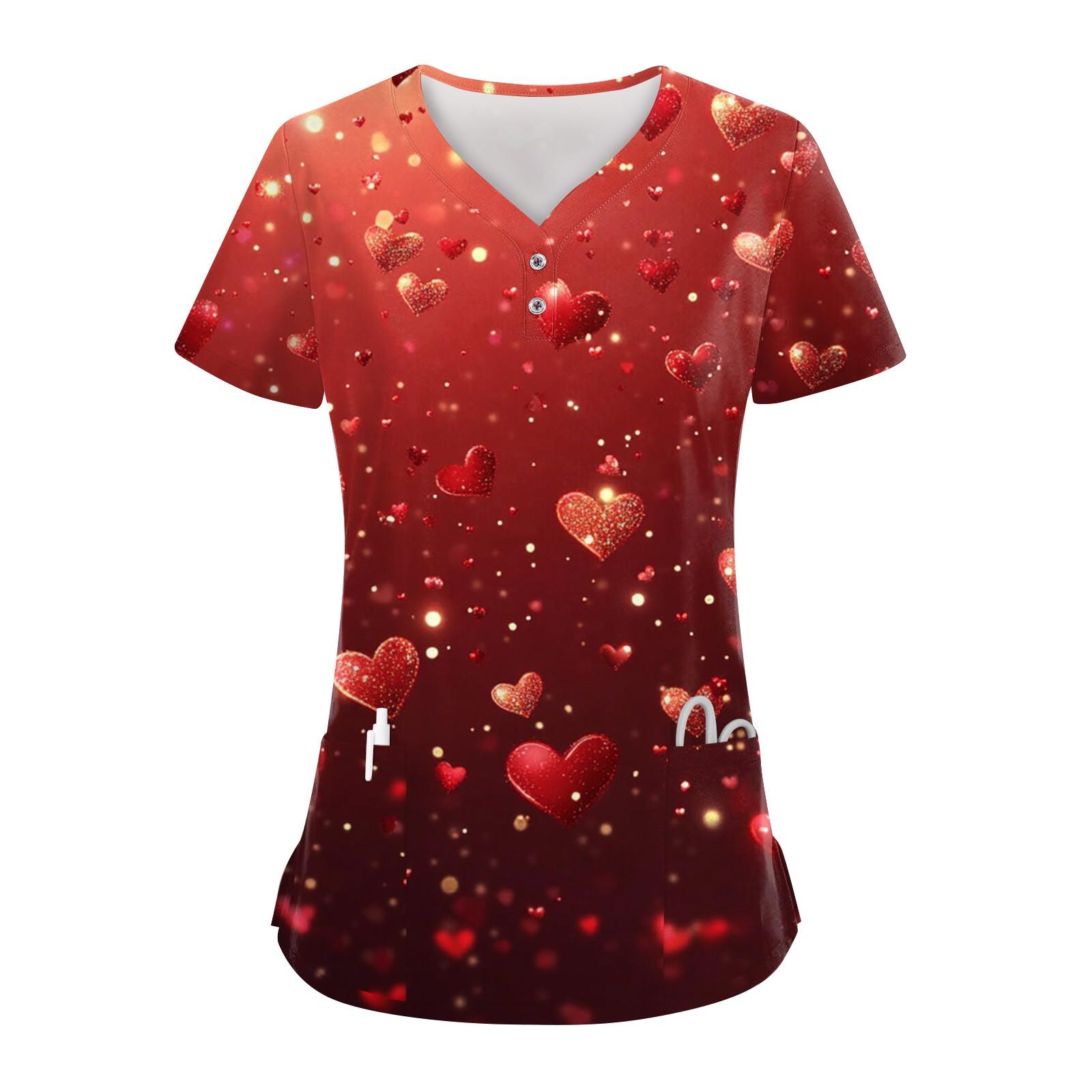 

Женские модные повседневные топы с V-образным вырезом на пуговицах и принтом ко Дню святого Валентина, топы для кормящих мам, топы-халаты для женщин, 2 кармана L винный