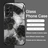 Luxury Black Rose Flower Graphic Tempered Glass Phone Case for Samsung Galaxy S25 Ultra S24 S23 Plus S22 S21 S20FE A56 A55 Cover