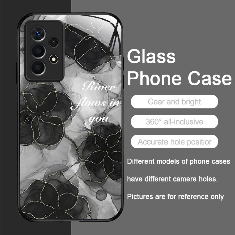 Luxury Black Rose Flower Graphic Tempered Glass Phone Case for Samsung Galaxy S25 Ultra S24 S23 Plus S22 S21 S20FE A56 A55 Cover