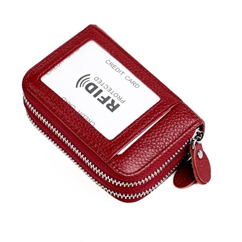 Fashion Women Card Holder Genuine Leather Double Zipper Large Capacity Female Wallet Purse