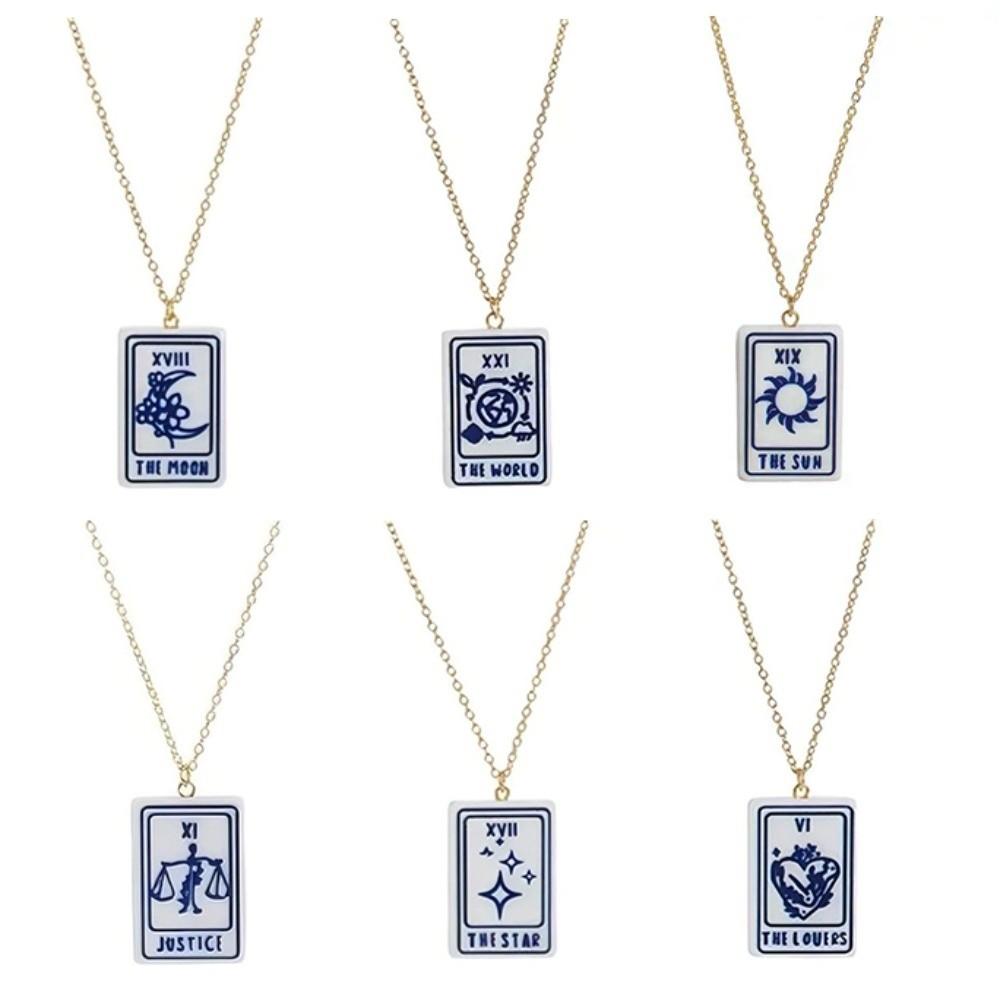 World Rectangle Pendant Necklace Sun Lovers Chain Trendy Enamel Moon Chain Choker  Daily
