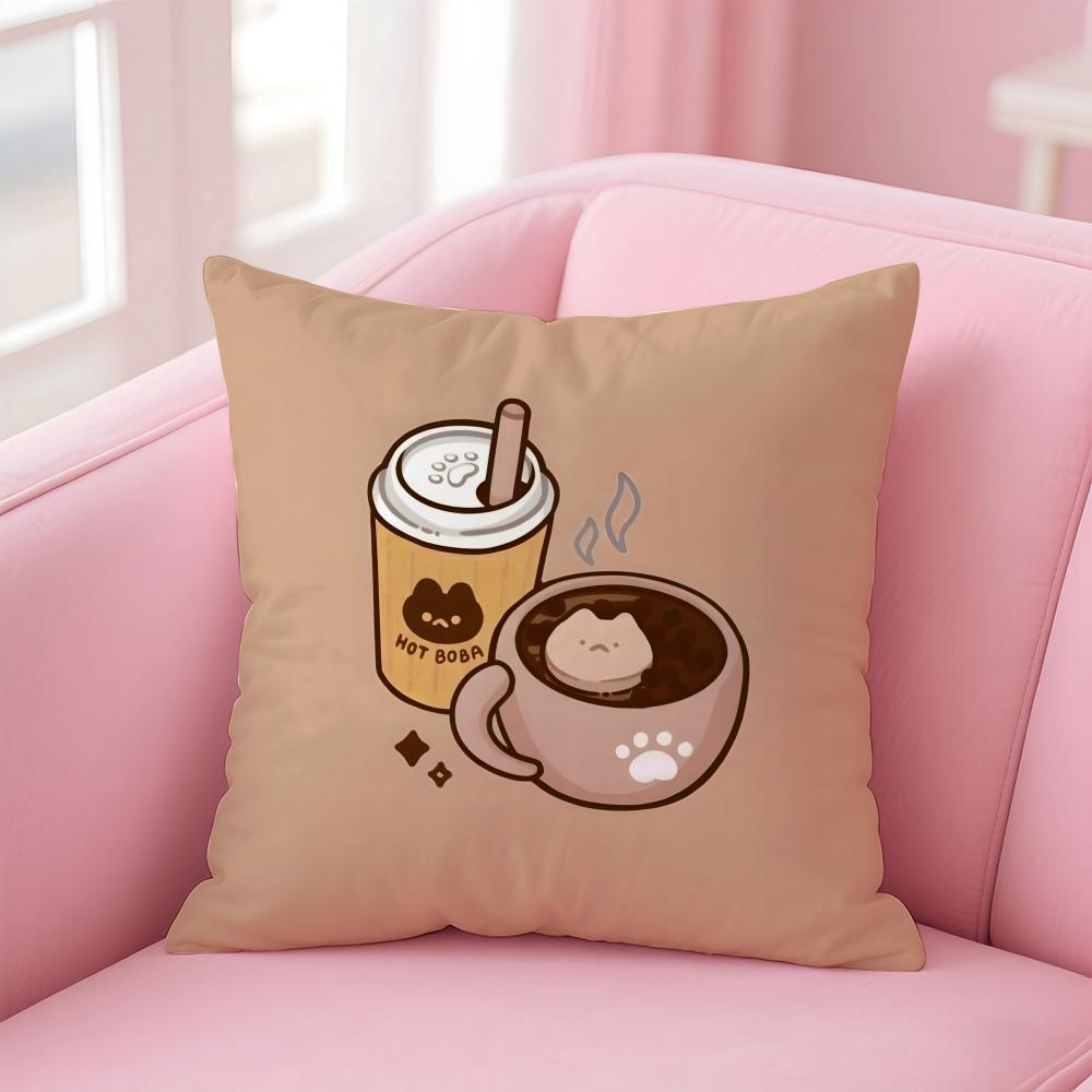 Cute Coffees Style Printed Patterns Cushion Cover Pillowcase Short Plush Invisible Zipper Room Sofa Cushion Cover
